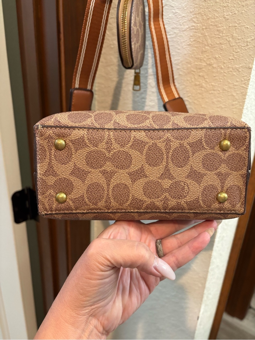 Coach Brown Signature Peanuts Mini Tote with Chestnut Trim - Picture 5 of 8